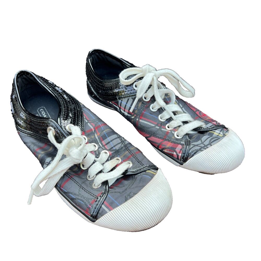 Coach Women’s Briar Tartan Plaid Black Multicolor Low Top Canvas Shoes 7.5B